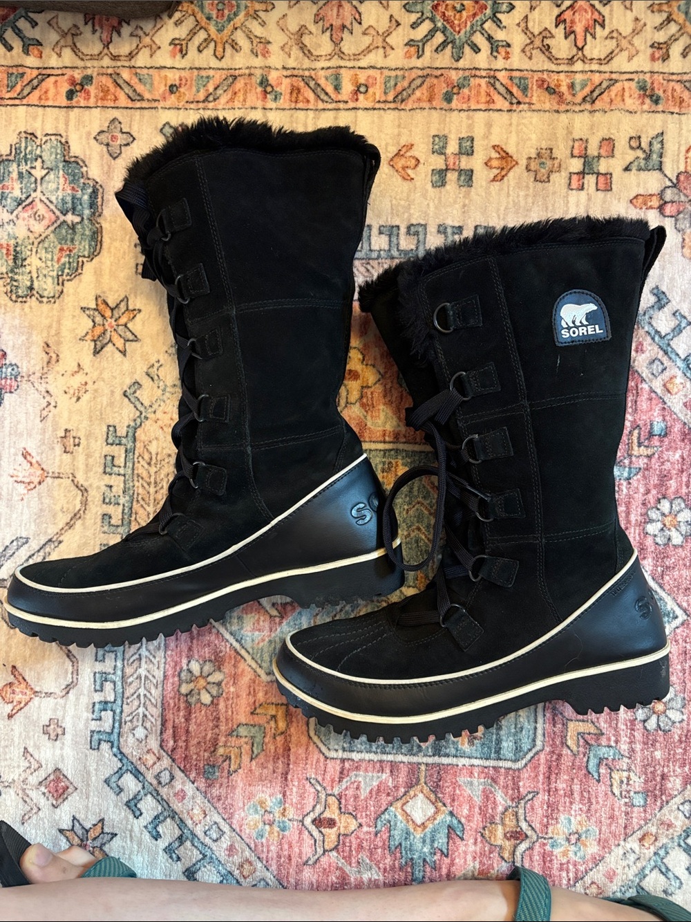 Sorel Black Women's Lace-Up Faux-Fur Trim Winter Boots